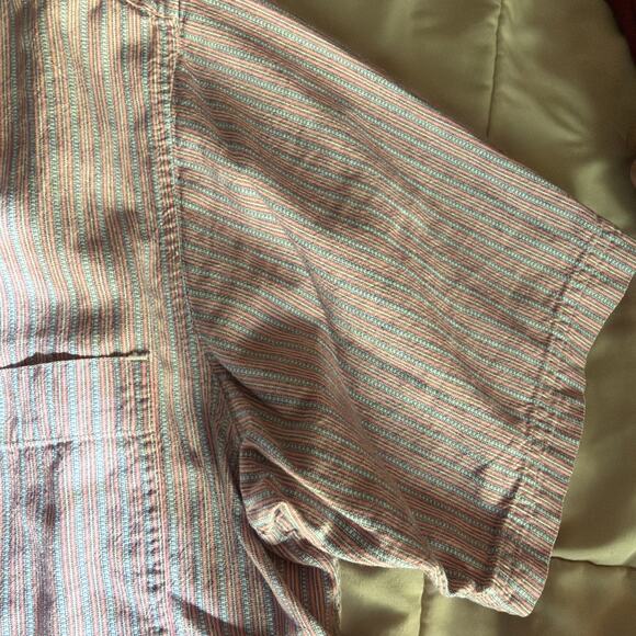 Vintage 90s Patagonia Organic Cotton Go To Shirt Red & Blue Stripe LARGE - Picture 8 of 16